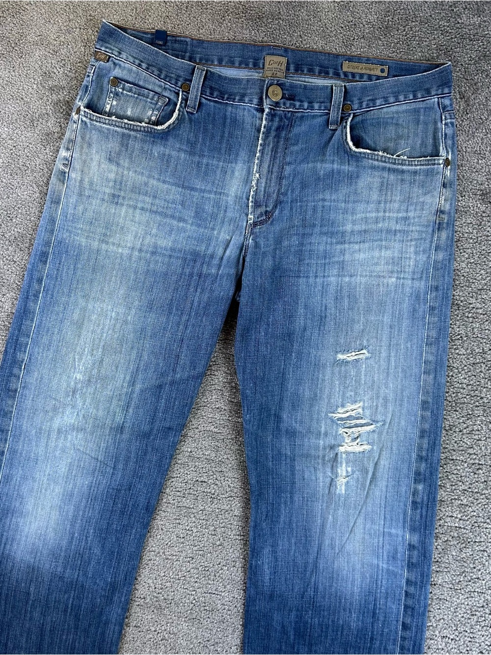 Citizens of Humanity Jeans Mens 36x33 Evans Relaxed Fit Distressed Denim Blue